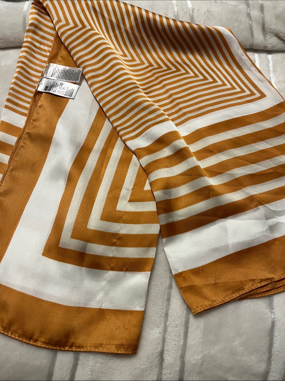 H&M Mustard & White Striped Silk Hair Scarf